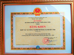 Hợp tác xã bưởi da xanh Bến Tre nhận bằng khen từ Bộ NN&PTNT vì thành tích xuất sắc trong triển khai thực hiện OCOP